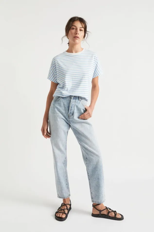TShirts and Tops Woman Seed Heritage Stripe Batwing Tee Bluebell Stripe