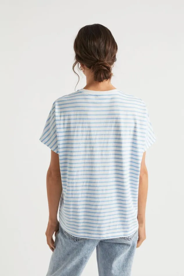 TShirts and Tops Woman Seed Heritage Stripe Batwing Tee Bluebell Stripe