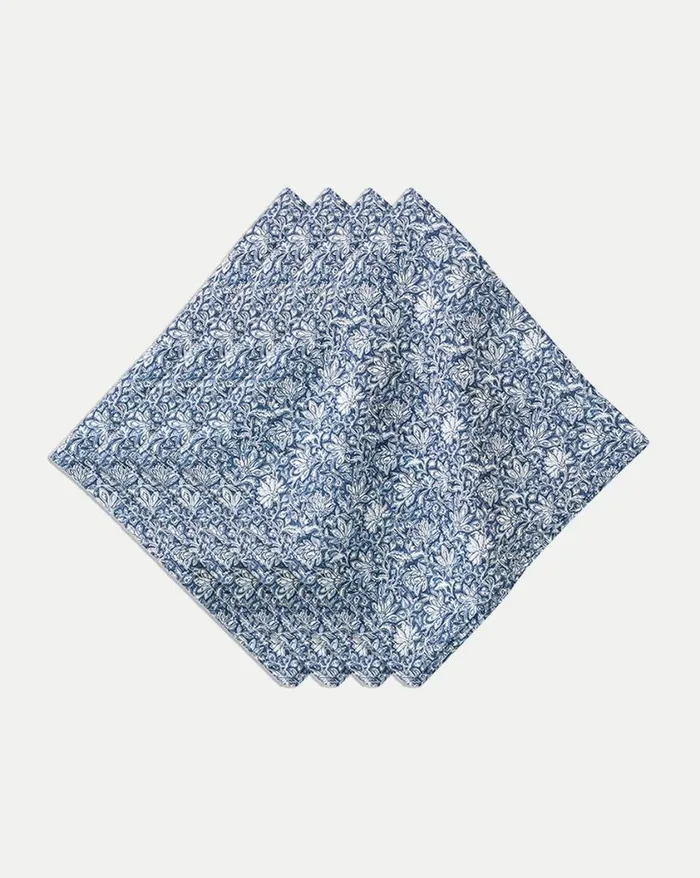 Tabletop Shop Veronica Beard Floral Lace Linen Navy Napkin Set Of 4 Navy