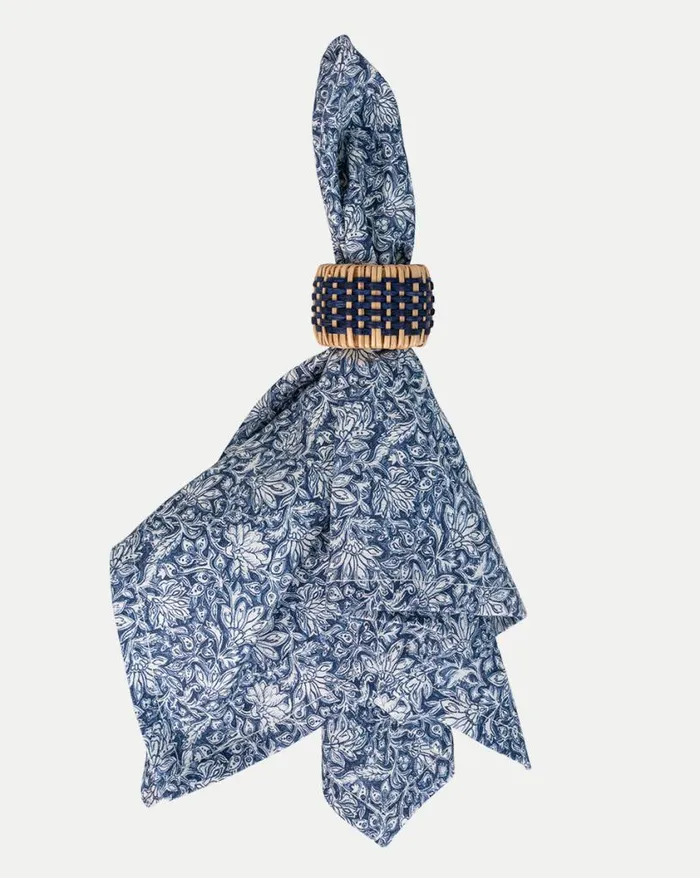 Tabletop Shop Veronica Beard Floral Lace Linen Navy Napkin Set Of 4 Navy