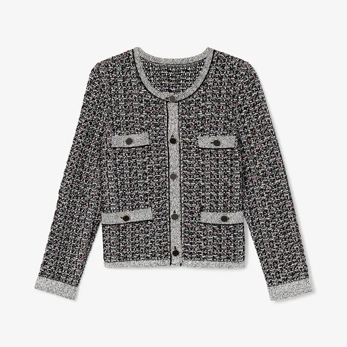 The Evangeline Lady Jardigan 8211 Boucle Tweed Jardigan BlackIvory Jackets M M LaFleur Women