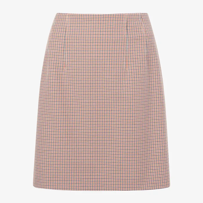 The Whitney Skirt 8211 Stretch Twill 8211 Mini Check Mini Check Orange Brown Navy Skirts M M LaFleur Women