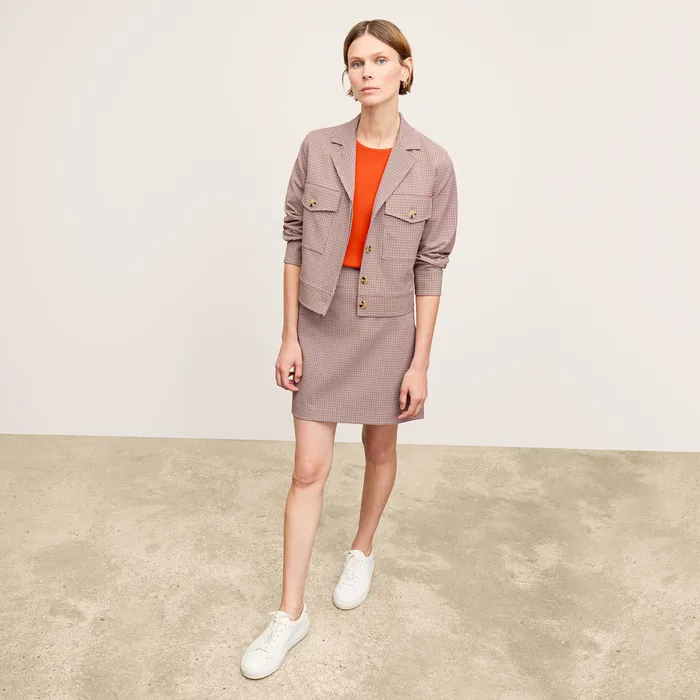 The Whitney Skirt 8211 Stretch Twill 8211 Mini Check Mini Check Orange Brown Navy Skirts M M LaFleur Women
