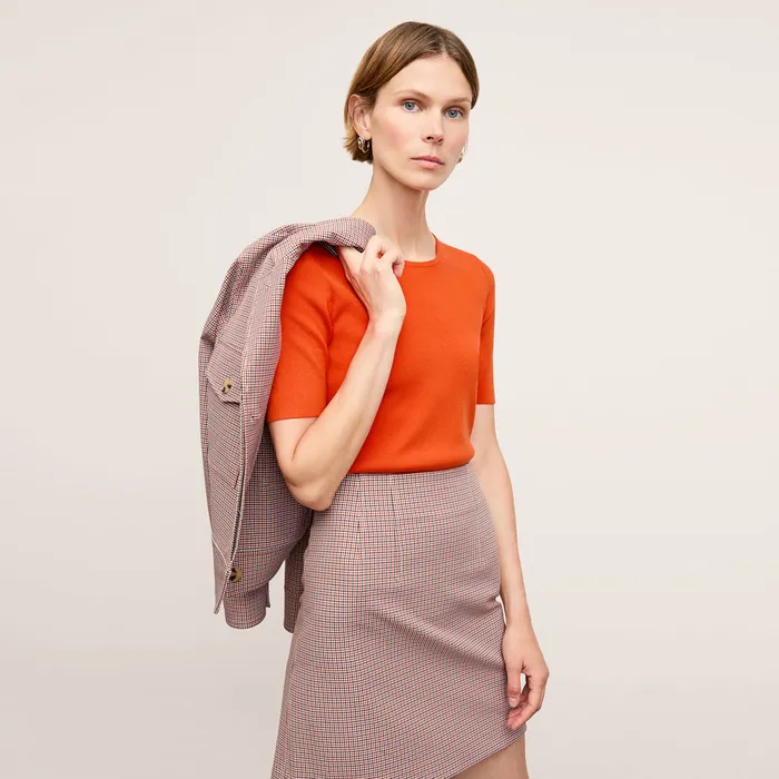 The Whitney Skirt 8211 Stretch Twill 8211 Mini Check Mini Check Orange Brown Navy Skirts M M LaFleur Women