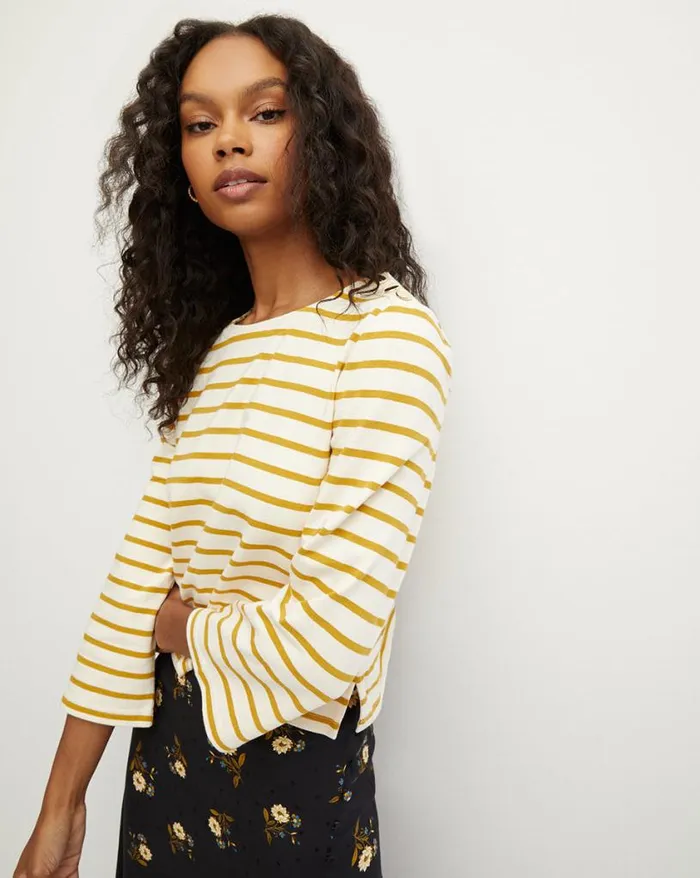 Tops and Tees Shop Veronica Beard Hovey Striped Top Saffronoffwhite