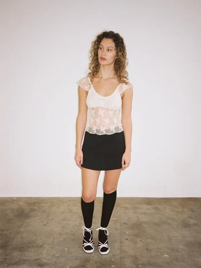 Tops Shop Lisa Says Gah Floral Lace Flutter Sleeve Top