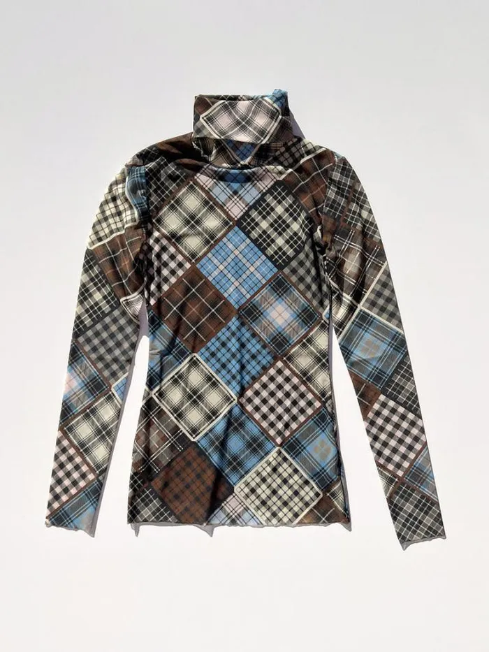 Tops Shop Lisa Says Gah Printed Mesh Long Sleeve Rollneck