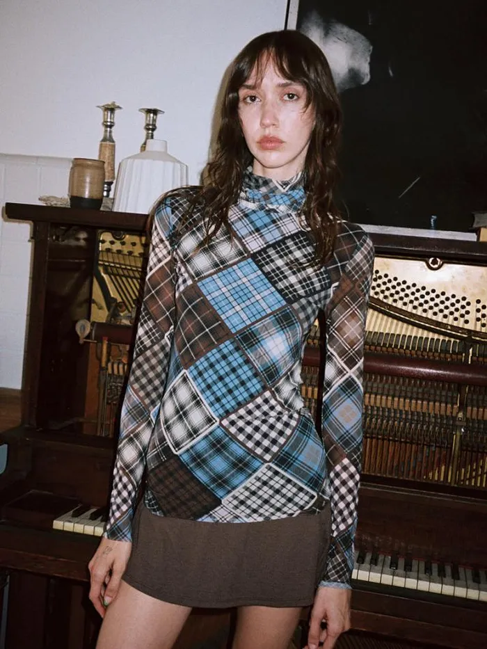 Tops Shop Lisa Says Gah Printed Mesh Long Sleeve Rollneck