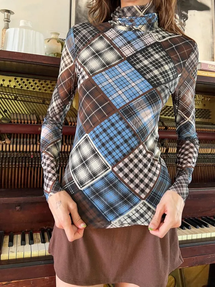 Tops Shop Lisa Says Gah Printed Mesh Long Sleeve Rollneck