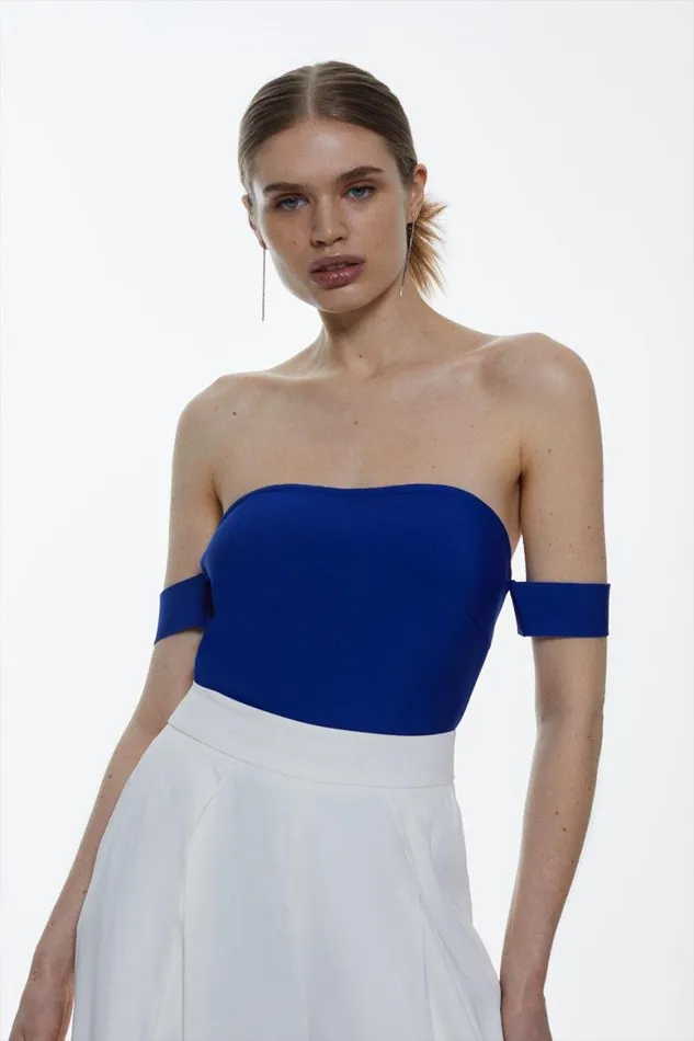 Tops Women Karen Millen Bandage Bardot Thong Bodysuit Cobalt