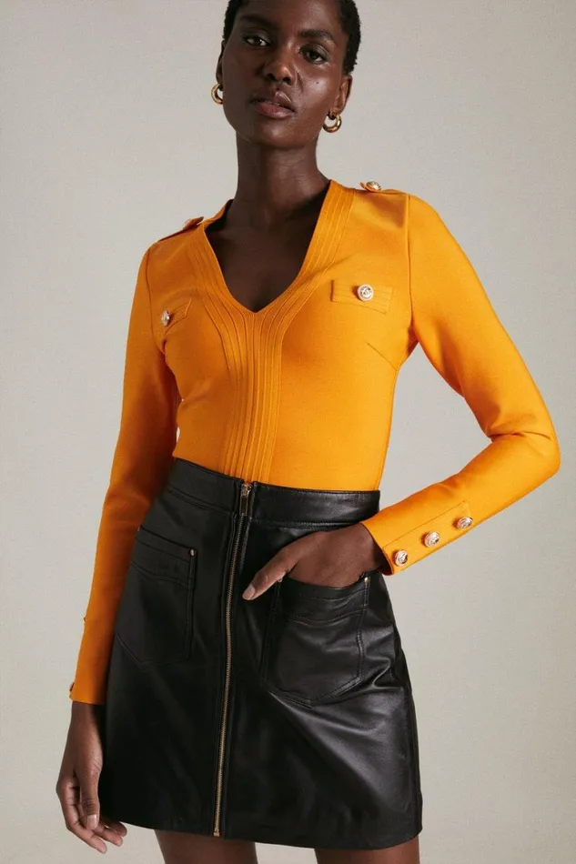 Tops Women Karen Millen Bandage Knit Military Top Orange