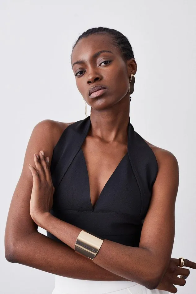 Tops Women Karen Millen Bandage V Neck Top Black