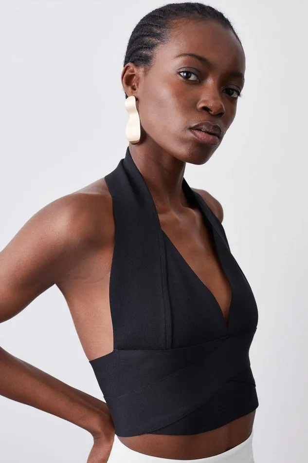 Tops Women Karen Millen Bandage V Neck Top Black