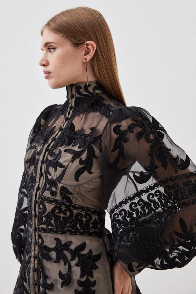 Tops Women Karen Millen Baroque Applique Woven Blouse Black