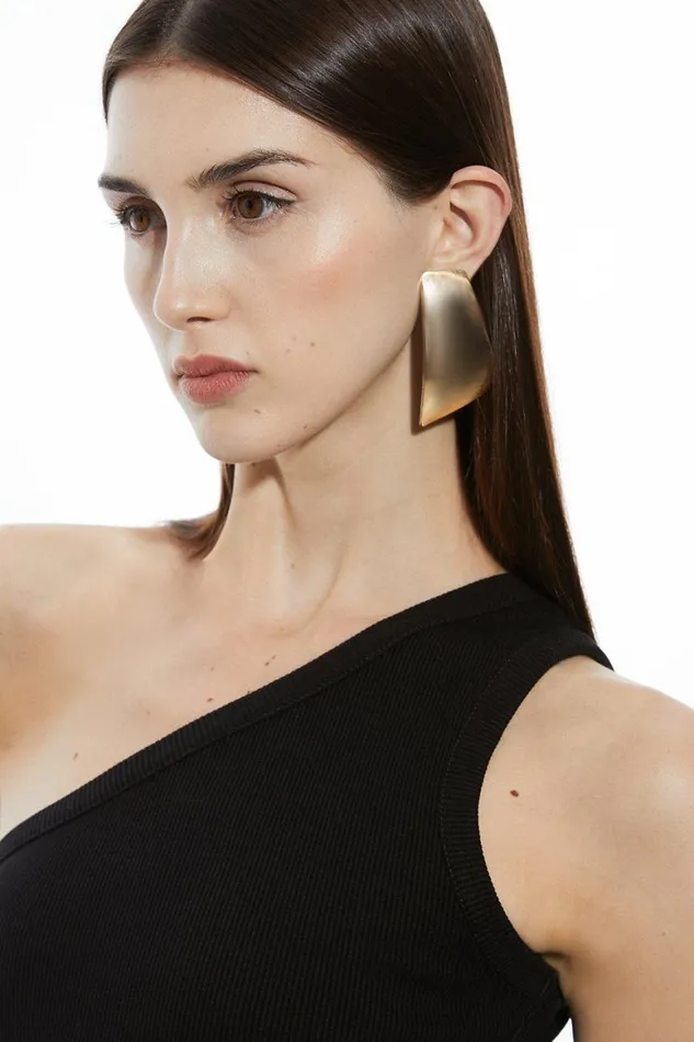 Tops Women Karen Millen Compact Jersey Rib Asymmetrical Top Black