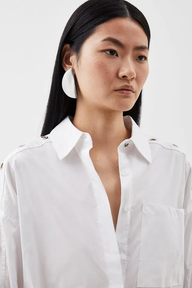 Tops Women Karen Millen Cotton Sleeve Eyelet Detail Oversized Shirt White