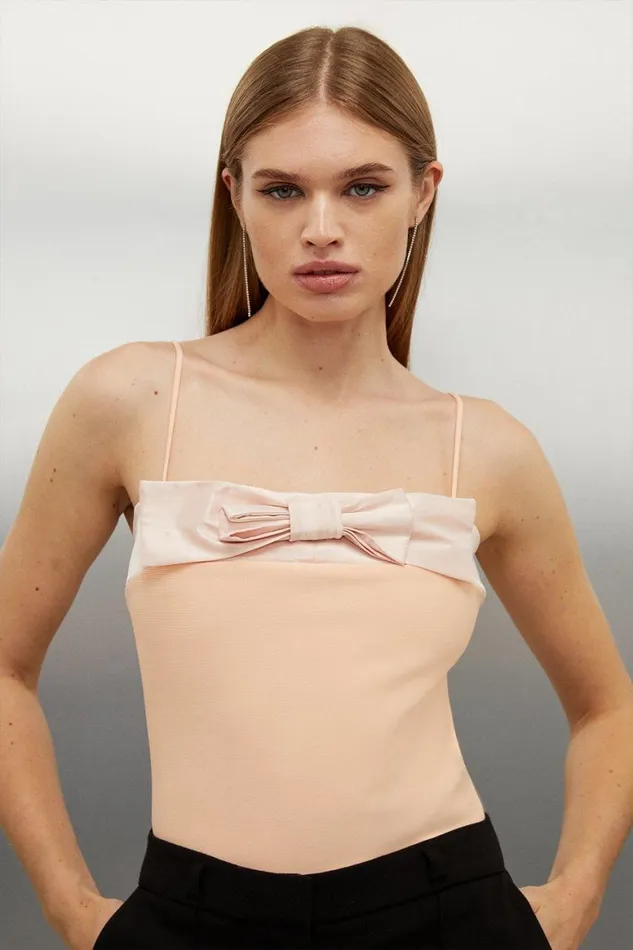 Tops Women Karen Millen Figure Form Bandage Bow Detail Knit Cami Peach