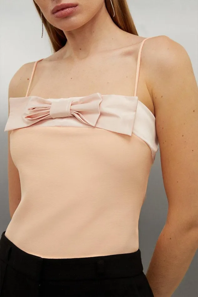 Tops Women Karen Millen Figure Form Bandage Bow Detail Knit Cami Peach