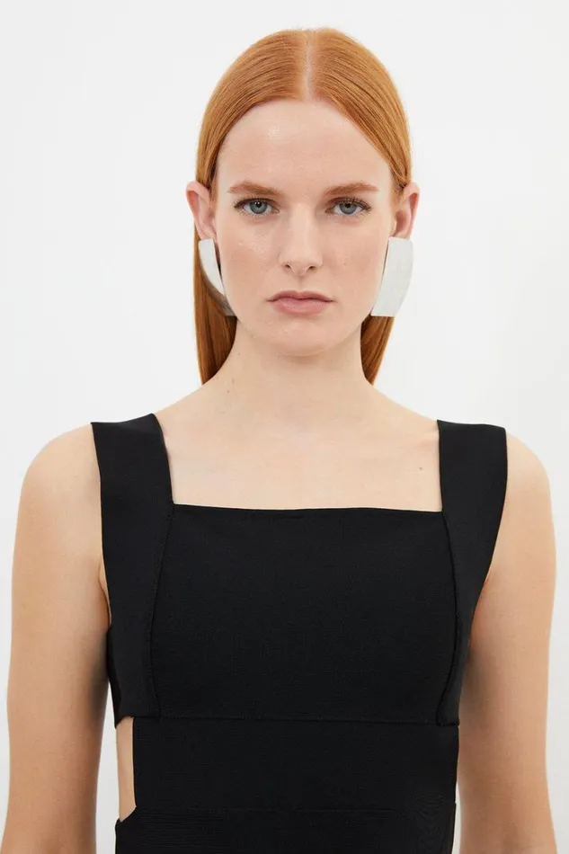 Tops Women Karen Millen Figure Form Bandage Knit Square Neck Cut Out Top Black