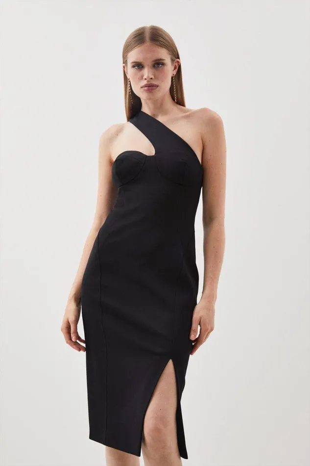 Tops Women Karen Millen Italian Structured Stretch One Shoulder Corset Midi Dress Black Tops Women Karen Millen Italian Structured Stretch One Shoulder Corset Midi Dress Black