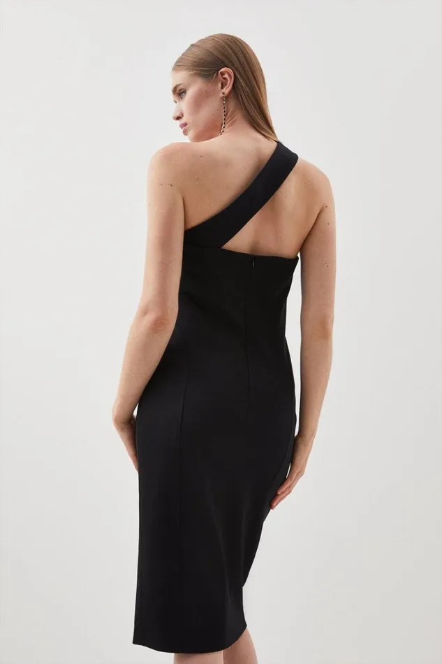 Tops Women Karen Millen Italian Structured Stretch One Shoulder Corset Midi Dress Black