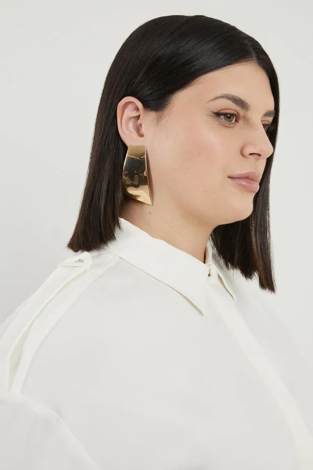 Tops Women Karen Millen Plus Size Viscose Crepe Long Sleeve Collared Shirt Ivory