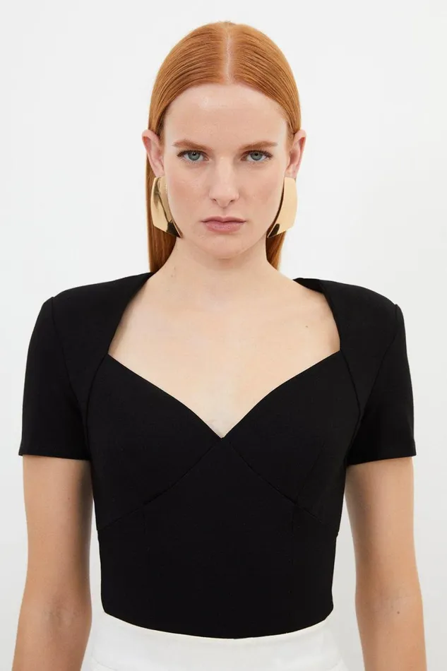 Tops Women Karen Millen Ponte Short Sleeve Bodysuit Black
