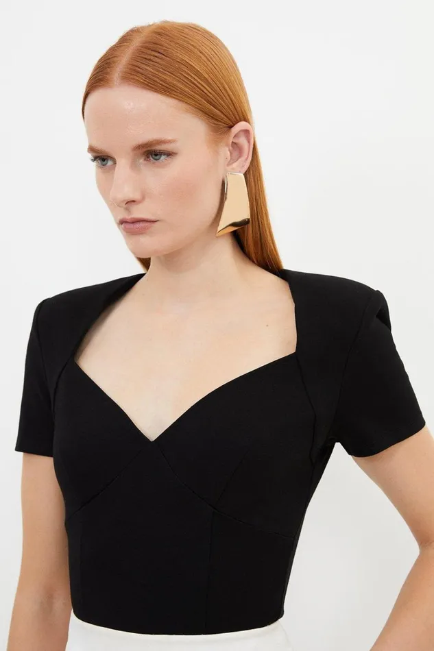 Tops Women Karen Millen Ponte Short Sleeve Bodysuit Black