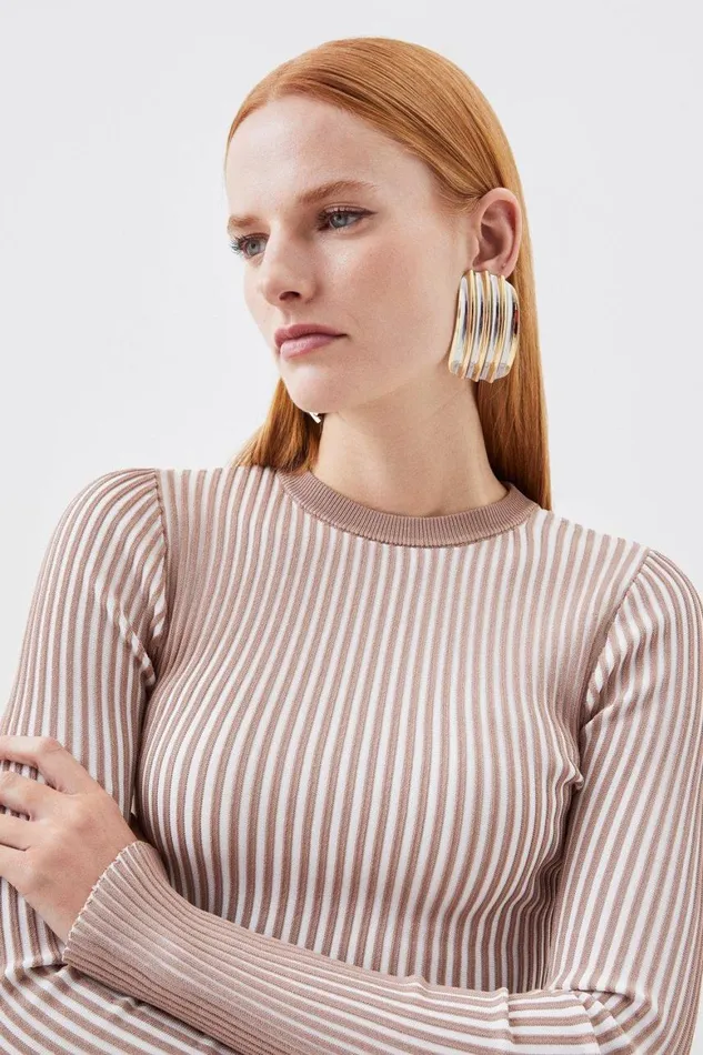 Tops Women Karen Millen Premium Drape Contrast Stitch Knit Top Natural