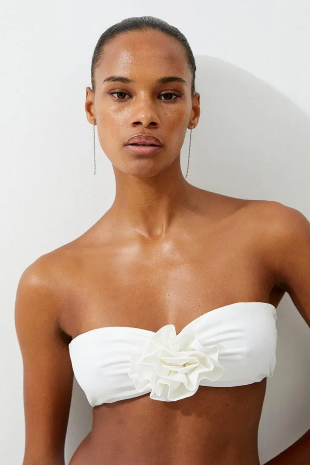 Tops Women Karen Millen Rosette Detail Bandeau Bikini Top Cream