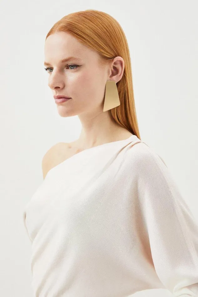 Tops Women Karen Millen Slinky Viscose Asymmetric Knit Top Cream