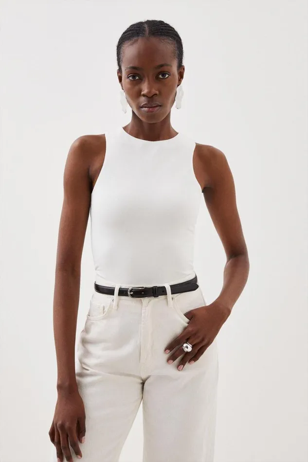 Tops Women Karen Millen Stretch Cotton Racer Vest White