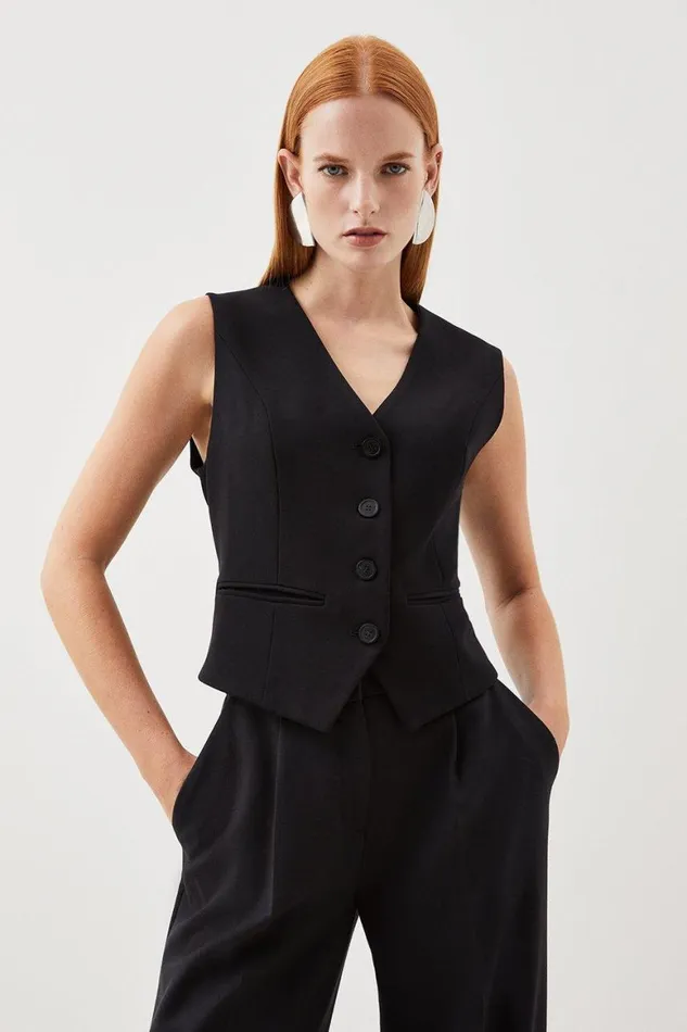 Tops Women Karen Millen Tailored Essential Button Through Waistcoat Black