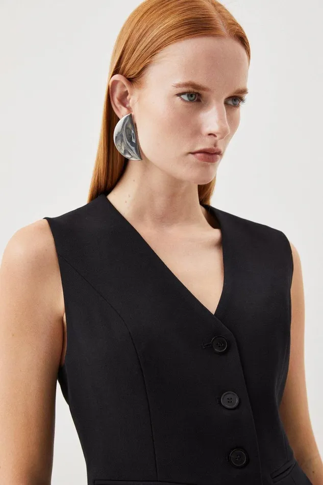Tops Women Karen Millen Tailored Essential Button Through Waistcoat Black