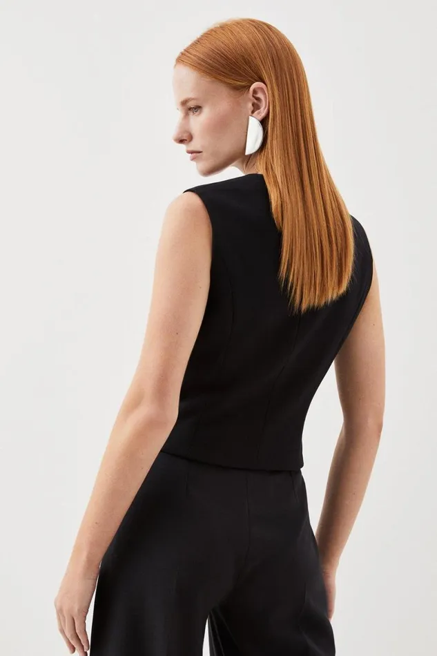 Tops Women Karen Millen Tailored Essential Button Through Waistcoat Black