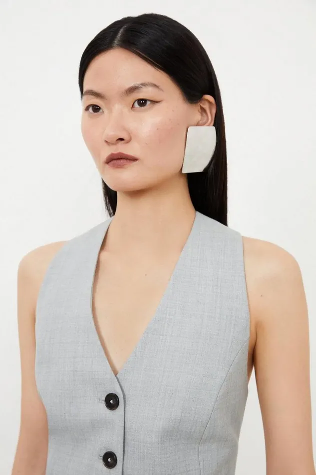 Tops Women Karen Millen Tailored Wool Blend Tie Back Detail Waistcoat Grey