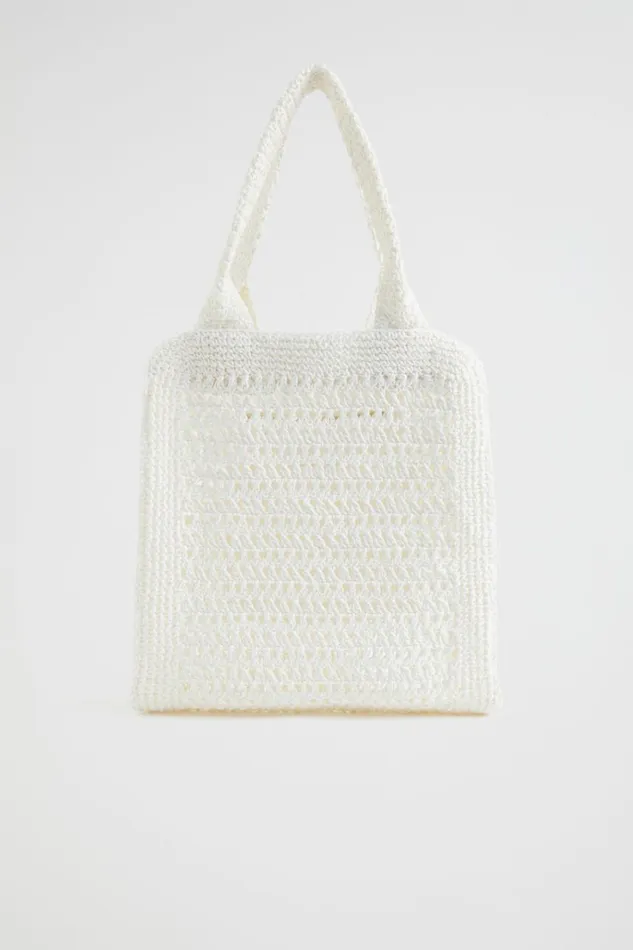 Tote Bags Woman Seed Heritage Crochet Straw Tote White