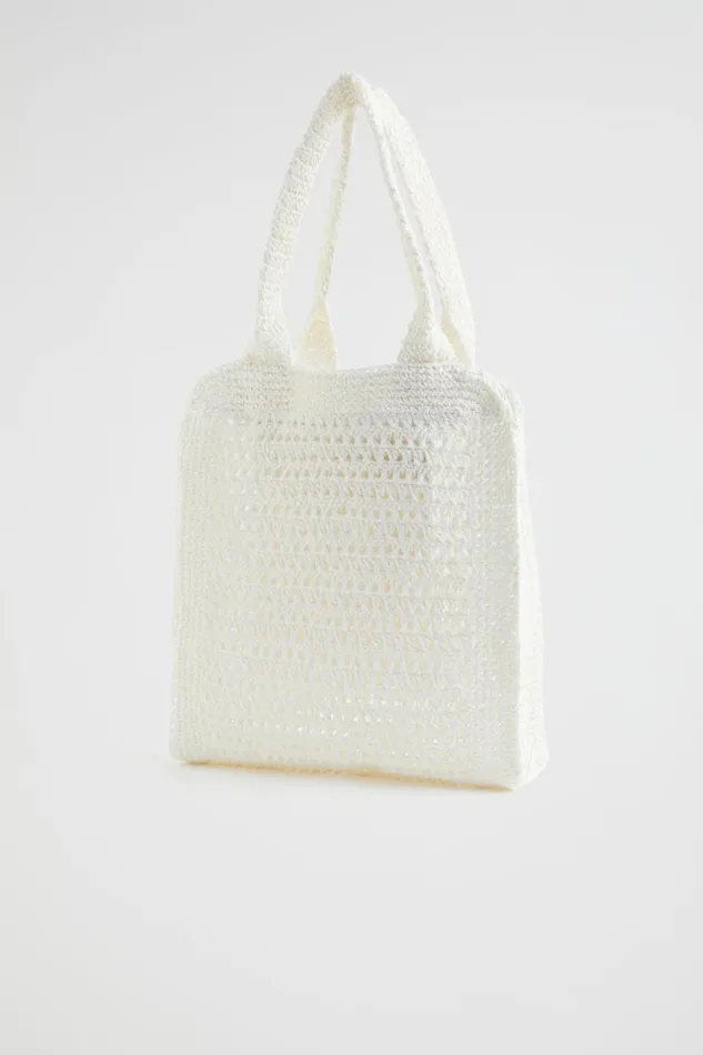 Tote Bags Woman Seed Heritage Crochet Straw Tote White