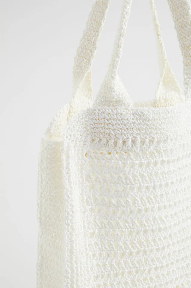 Tote Bags Woman Seed Heritage Crochet Straw Tote White