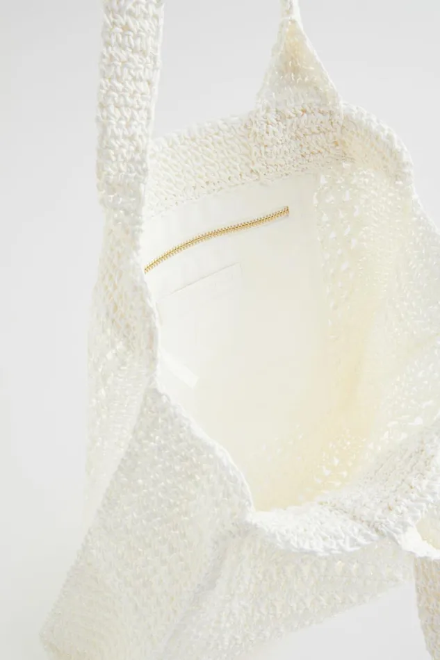 Tote Bags Woman Seed Heritage Crochet Straw Tote White