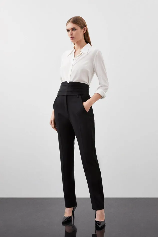 Trousers Women Karen Millen Compact Stretch Satin Side Slim Leg Tailored Trouser Black