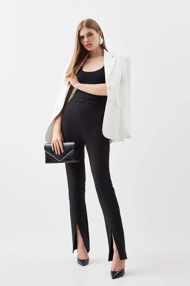 Trousers Women Karen Millen Compact Stretch Tailored High Rise Split Hem Trouser Black