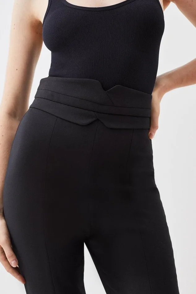 Trousers Women Karen Millen Compact Stretch Tailored High Rise Split Hem Trouser Black