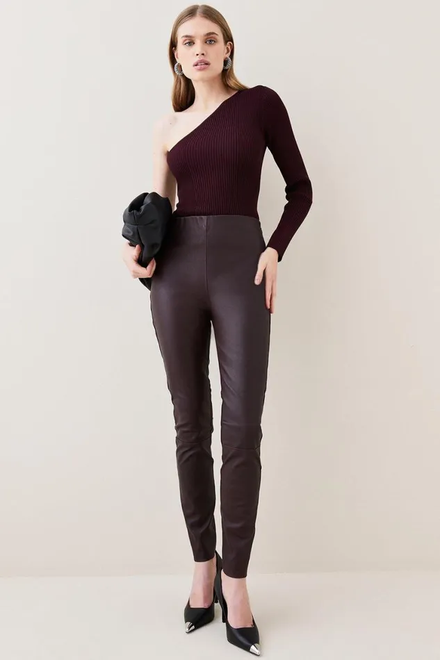 Trousers Women Karen Millen Stretch Leather Legging Wine
