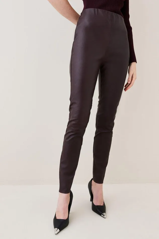 Trousers Women Karen Millen Stretch Leather Legging Wine