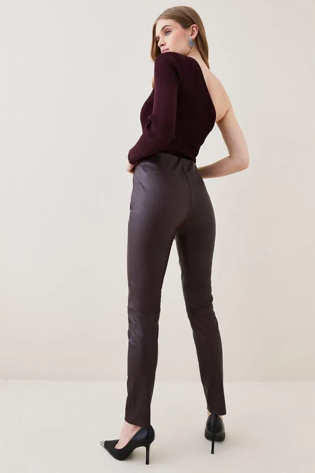 Trousers Women Karen Millen Stretch Leather Legging Wine