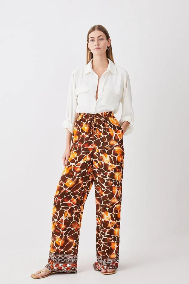 Trousers Women Karen Millen Tall Mixed Animal Woven Wide Leg Trousers Animal