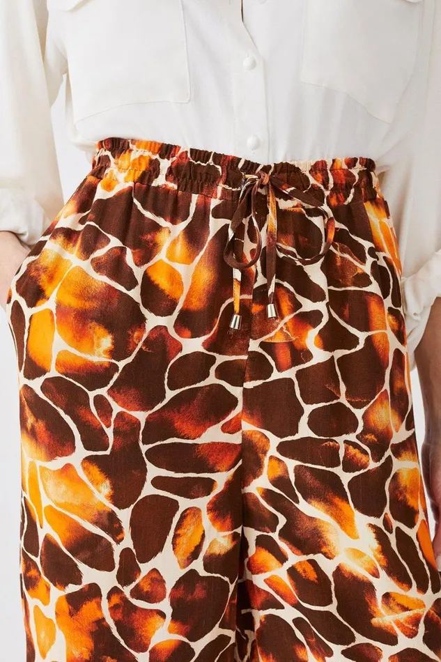 Trousers Women Karen Millen Tall Mixed Animal Woven Wide Leg Trousers Animal