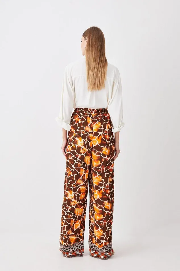 Trousers Women Karen Millen Tall Mixed Animal Woven Wide Leg Trousers Animal