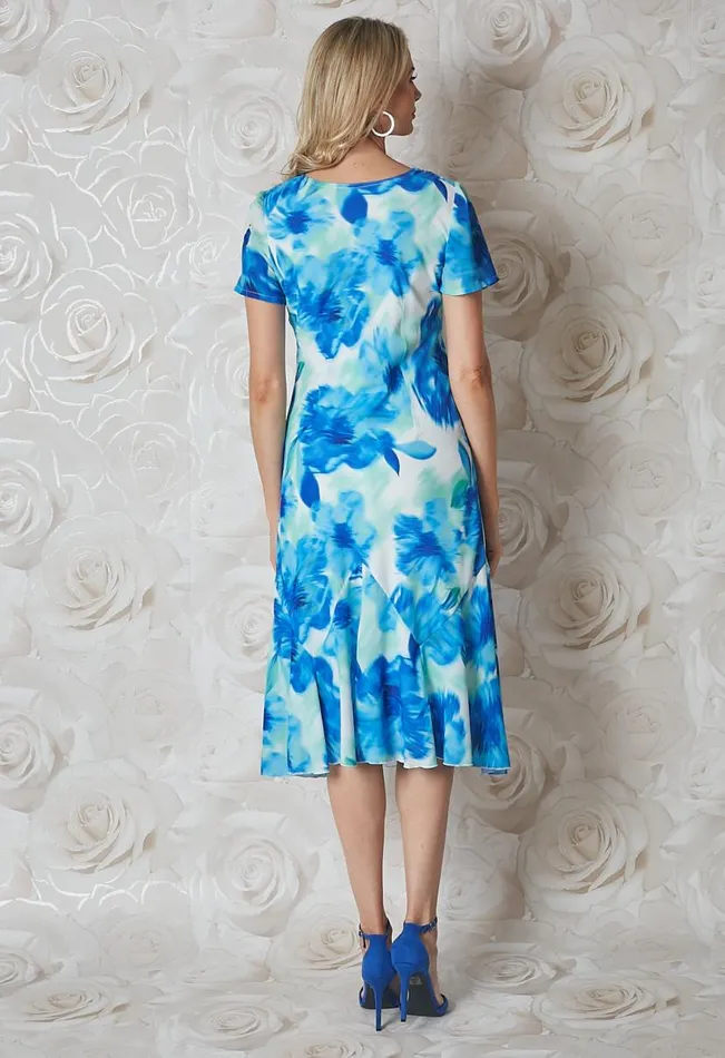Turquoise Julianna Floral Bias Cut Midi Dress Women Roman Occasionwear